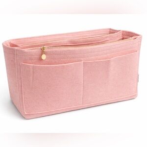 Large Pink Felt Purse Organizer Insert Bag Divider w/ Zipper Pockets